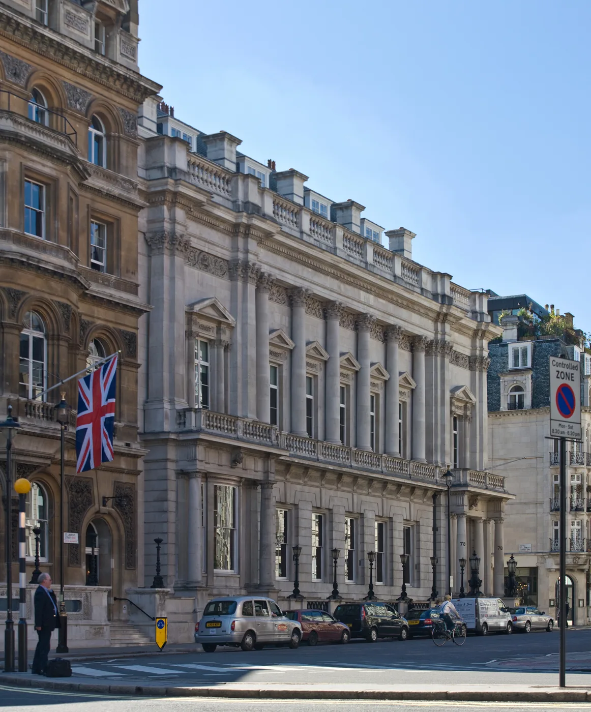 The HSBC Private Bank building on St James's Street, SW1, photographed in 2009. The venue is further along the same street at 48-49; this photograph does not show it.