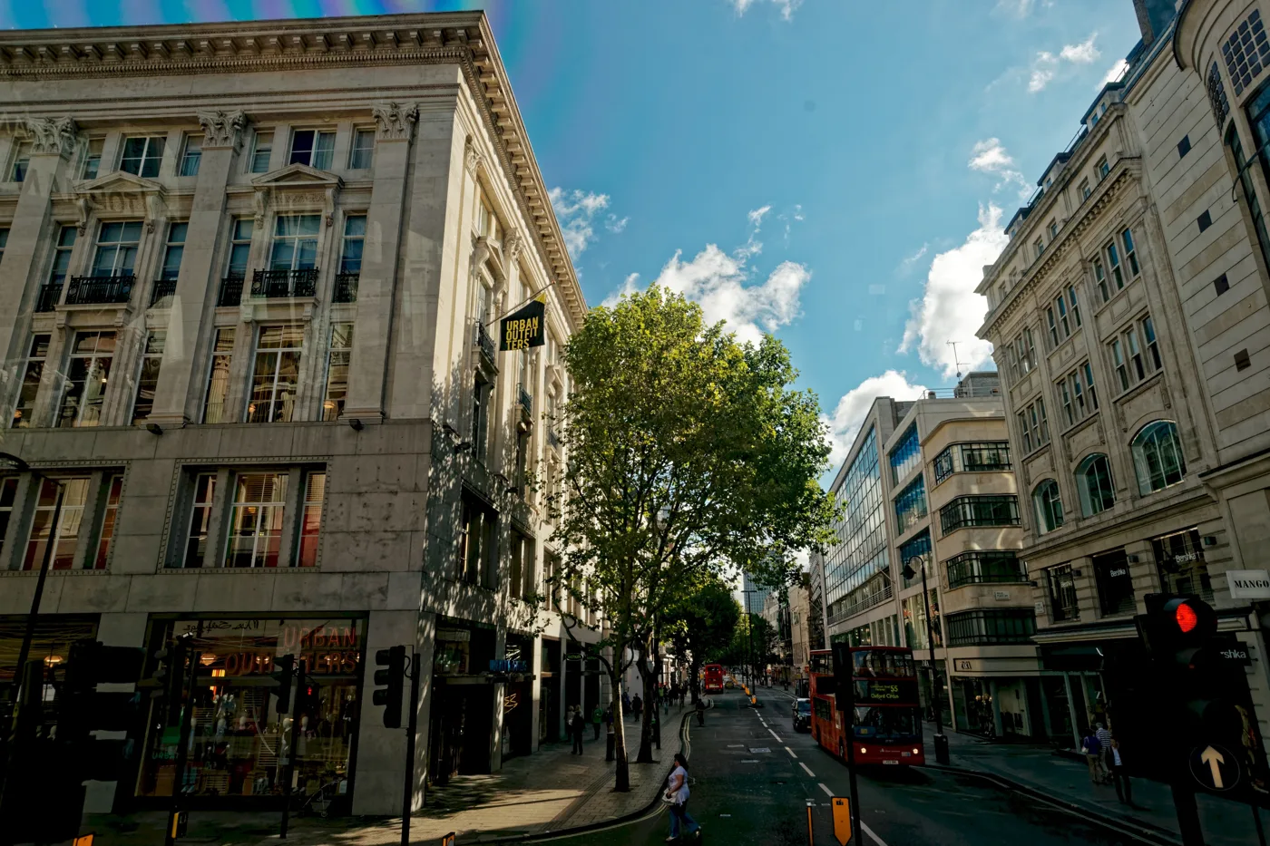 Oxford Street looking east from the Great Portland Street junction, where the traffic-free stretch will end. Great Portland Street, just off this junction, has been closed for the preparation works since Monday night