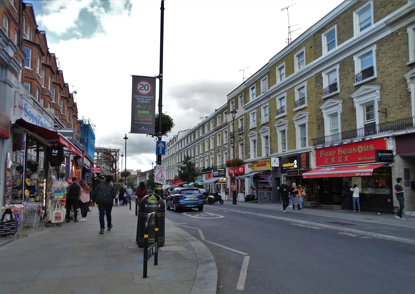 Shopfronts on Queensway in Bayswater. The photograph does not show any of the shops in the council's scheme, whose addresses have not been published