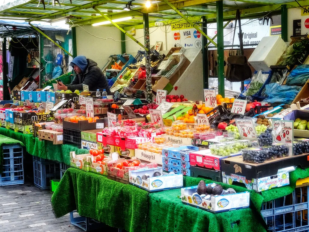 A fruit and vegetable stall on Berwick Street market, Soho