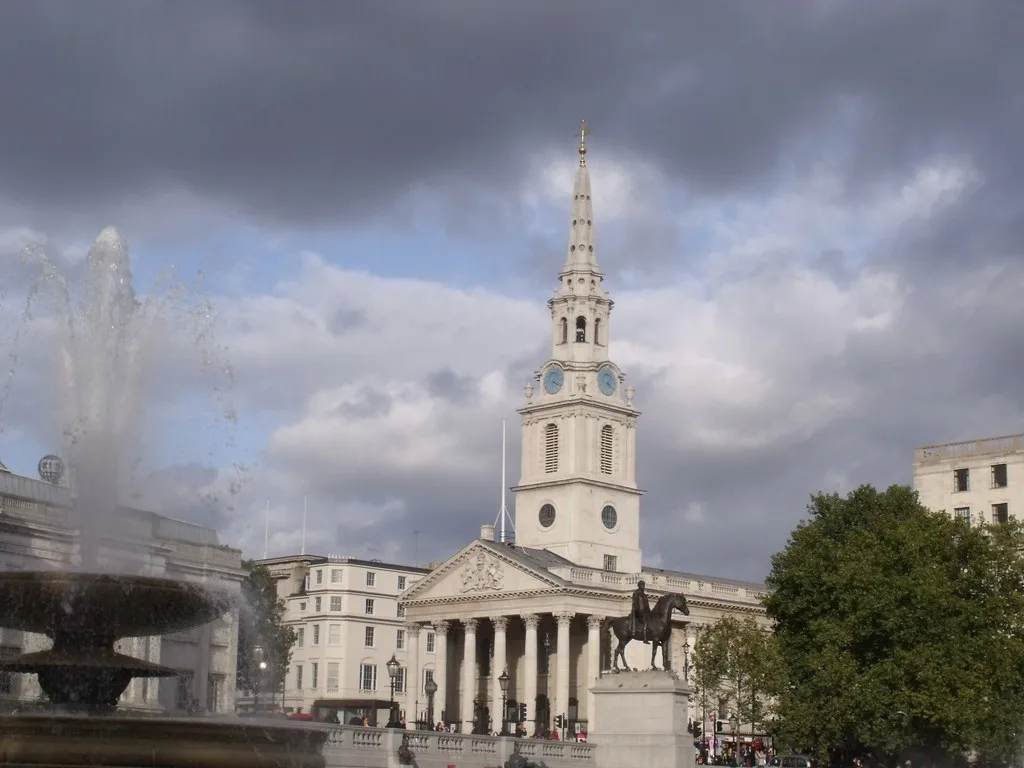 St Martin-in-the-Fields from Trafalgar Square. The church marks its 300th anniversary this autumn